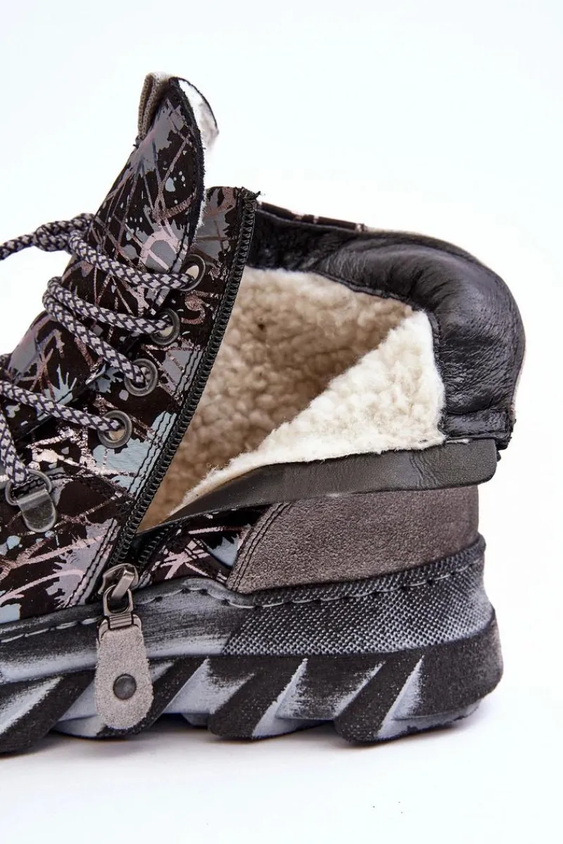 Botki Maciejka|Botki Płaskie>Maciejka Skórzane Damskie Ocieplane Botki 06146-03 Szare