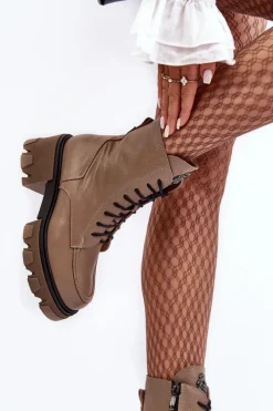 Discount Boto Skórzane Damskie Ocieplane Botki Trapery Lemar Brązowe Rehin