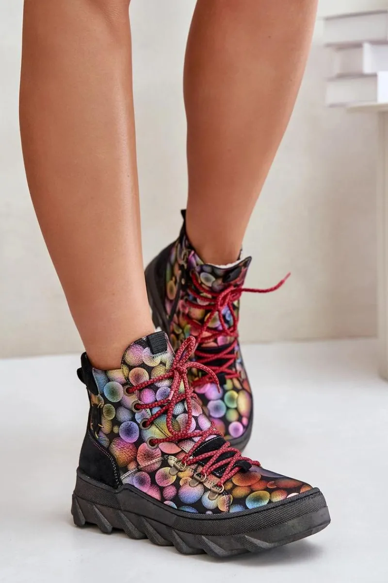 Botki Maciejka|Botki Płaskie>Maciejka Skórzane Damskie Ocieplane Botki 06146-39 Multikolor Wielokolorowy