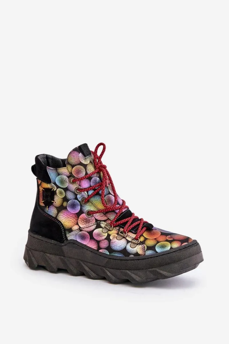 Botki Maciejka|Botki Płaskie>Maciejka Skórzane Damskie Ocieplane Botki 06146-39 Multikolor Wielokolorowy