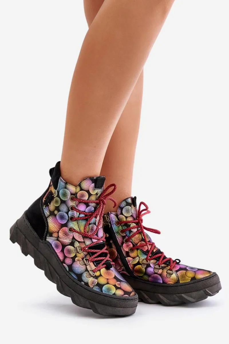 Botki Maciejka|Botki Płaskie>Maciejka Skórzane Damskie Ocieplane Botki 06146-39 Multikolor Wielokolorowy