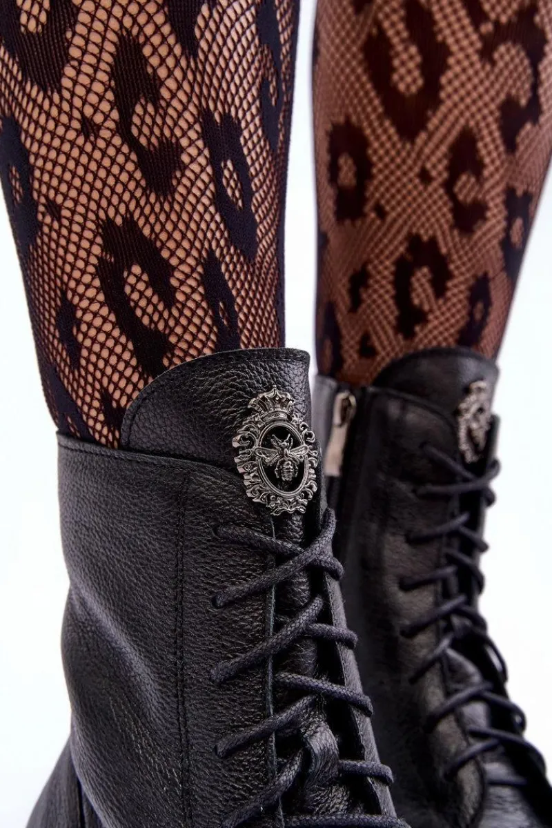 New Skórzane Damskie Ocieplane Botki Trapery Czarne Lemar Rehin Damskie Damskie Trapery|Botki Sznurowane