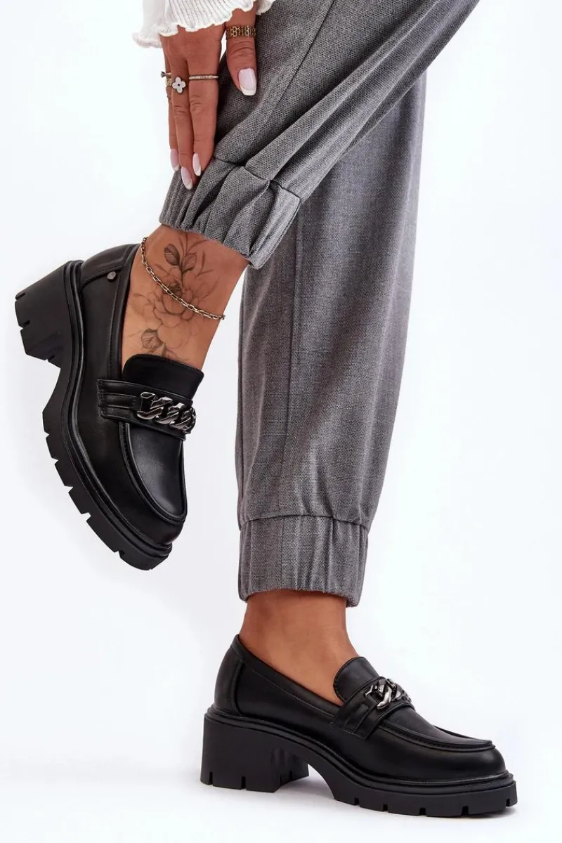 Best Skórzane Damskie Półbuty Na Niskim Obcasie Czarne Blimma Damskie Mokasyny Damskie Lakierowane