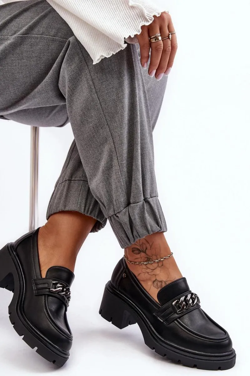 Best Skórzane Damskie Półbuty Na Niskim Obcasie Czarne Blimma Damskie Mokasyny Damskie Lakierowane