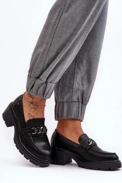 Best Skórzane Damskie Półbuty Na Niskim Obcasie Czarne Blimma Damskie Mokasyny Damskie Lakierowane