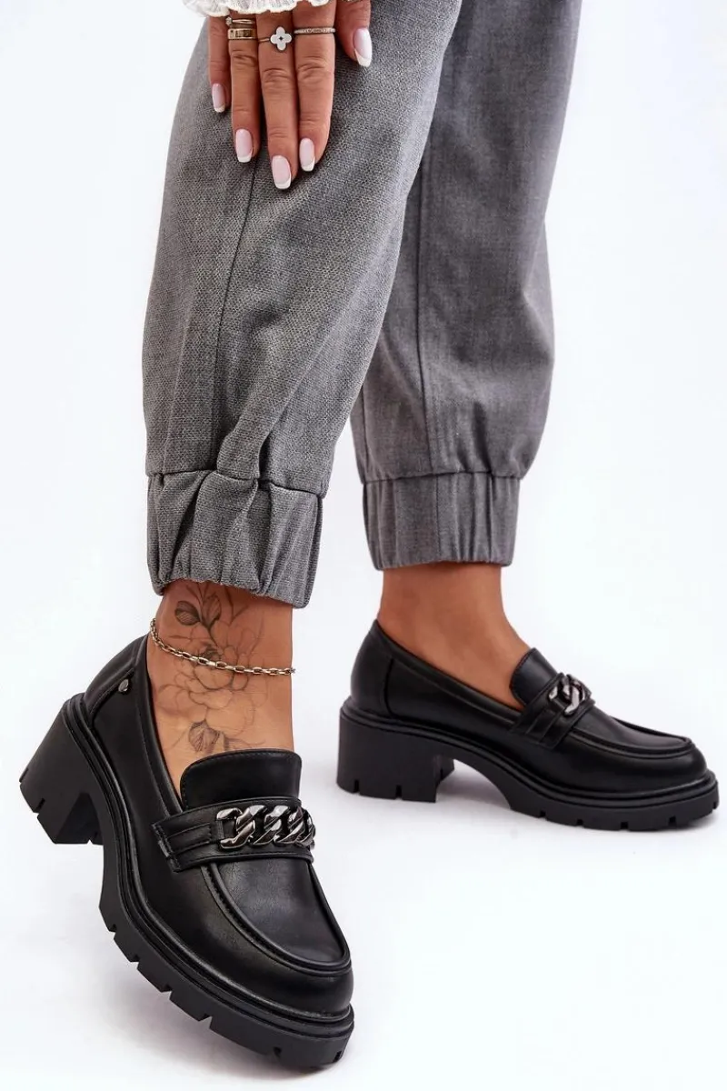 Best Skórzane Damskie Półbuty Na Niskim Obcasie Czarne Blimma Damskie Mokasyny Damskie Lakierowane