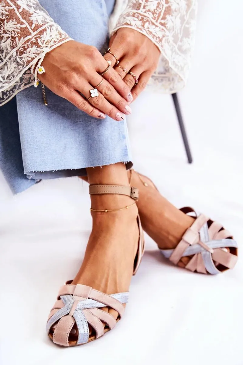 Clearance Maciejka Skórzane Damskie Sandały 01924-15 Różowe