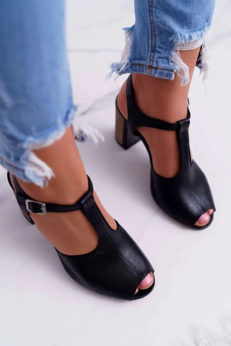 Discount Maciejka Skórzane Damskie Sandały Czarne 04117