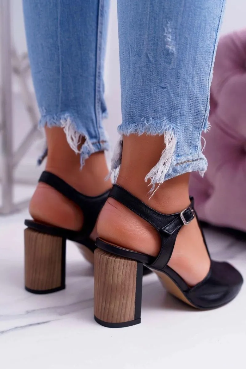 Discount Maciejka Skórzane Damskie Sandały Czarne 04117