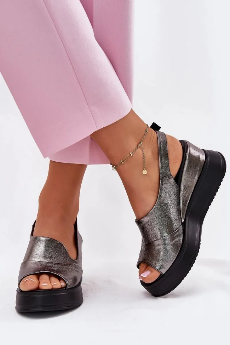 Sandały Na Koturnie>Artiker Skórzane Damskie Sandały Na Koturnie 54C0402 Grafitowe