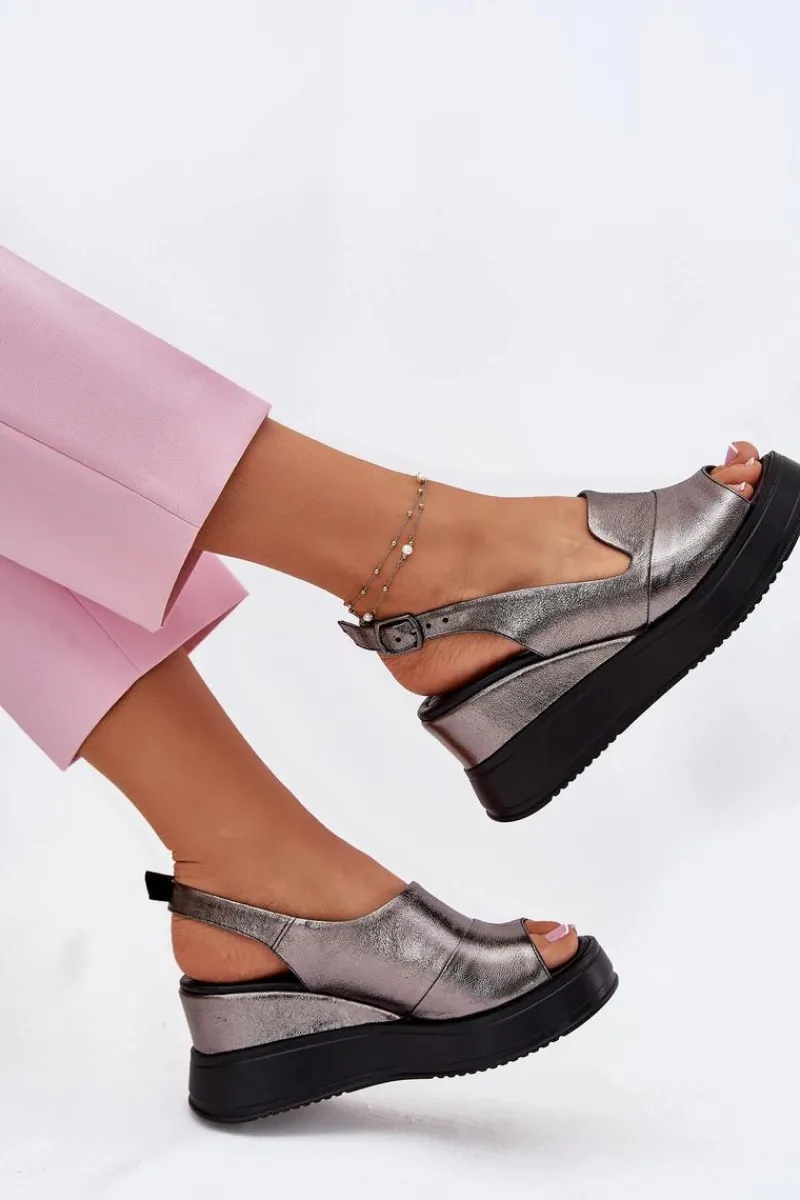 Sandały Na Koturnie>Artiker Skórzane Damskie Sandały Na Koturnie 54C0402 Grafitowe