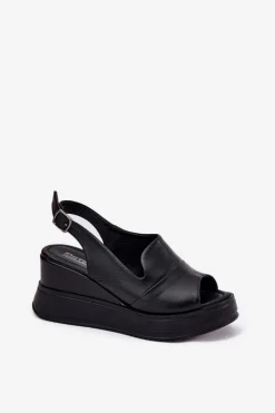 Online Artiker Skórzane Damskie Sandały Na Koturnie 52C0484 Czarne Czarny