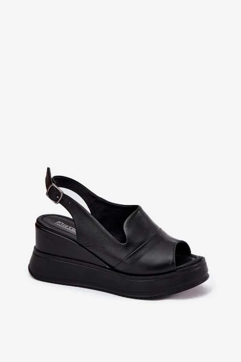 Online Artiker Skórzane Damskie Sandały Na Koturnie 52C0484 Czarne Czarny