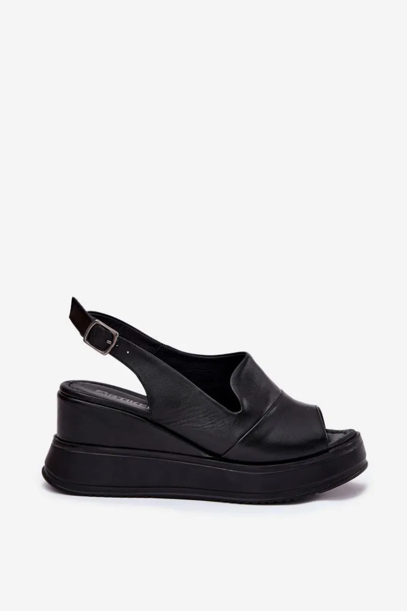 Online Artiker Skórzane Damskie Sandały Na Koturnie 52C0484 Czarne Czarny