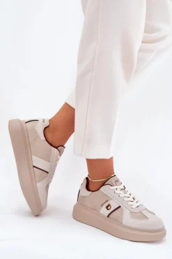 Buty Sportowe Na Platformie|Sneakersy Damskie>Daniel Lopez Just Dare Skórzane Damskie Sneakersy Na Platformie SS2D4003 Beżowe Beżowy