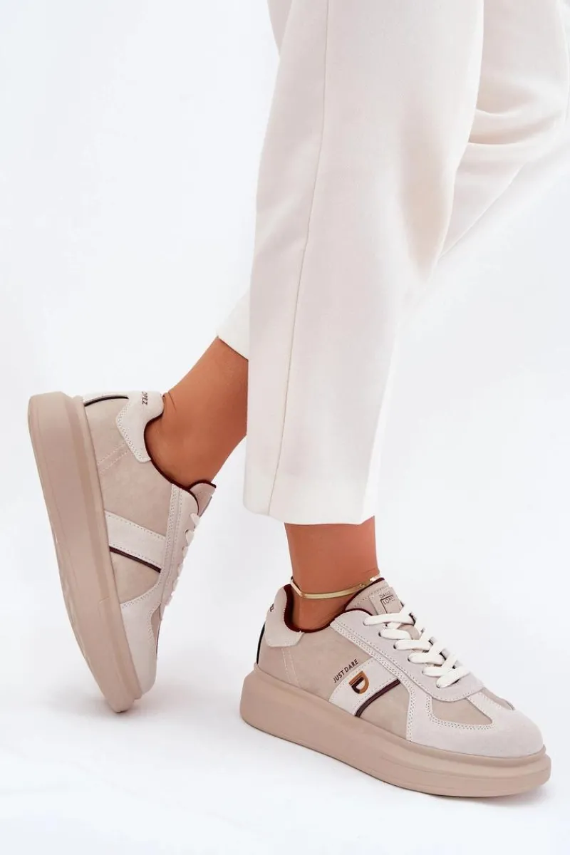 Buty Sportowe Na Platformie|Sneakersy Damskie>Daniel Lopez Just Dare Skórzane Damskie Sneakersy Na Platformie SS2D4003 Beżowe Beżowy
