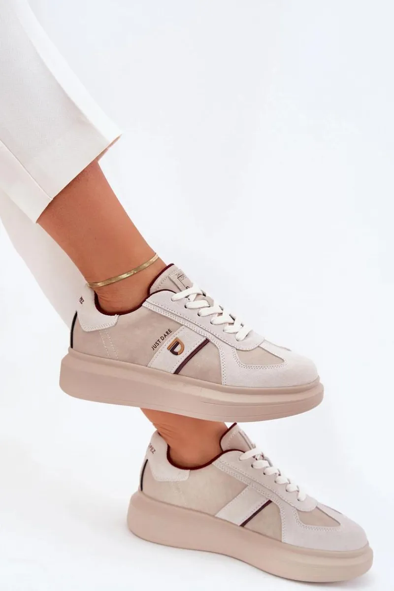 Buty Sportowe Na Platformie|Sneakersy Damskie>Daniel Lopez Just Dare Skórzane Damskie Sneakersy Na Platformie SS2D4003 Beżowe Beżowy