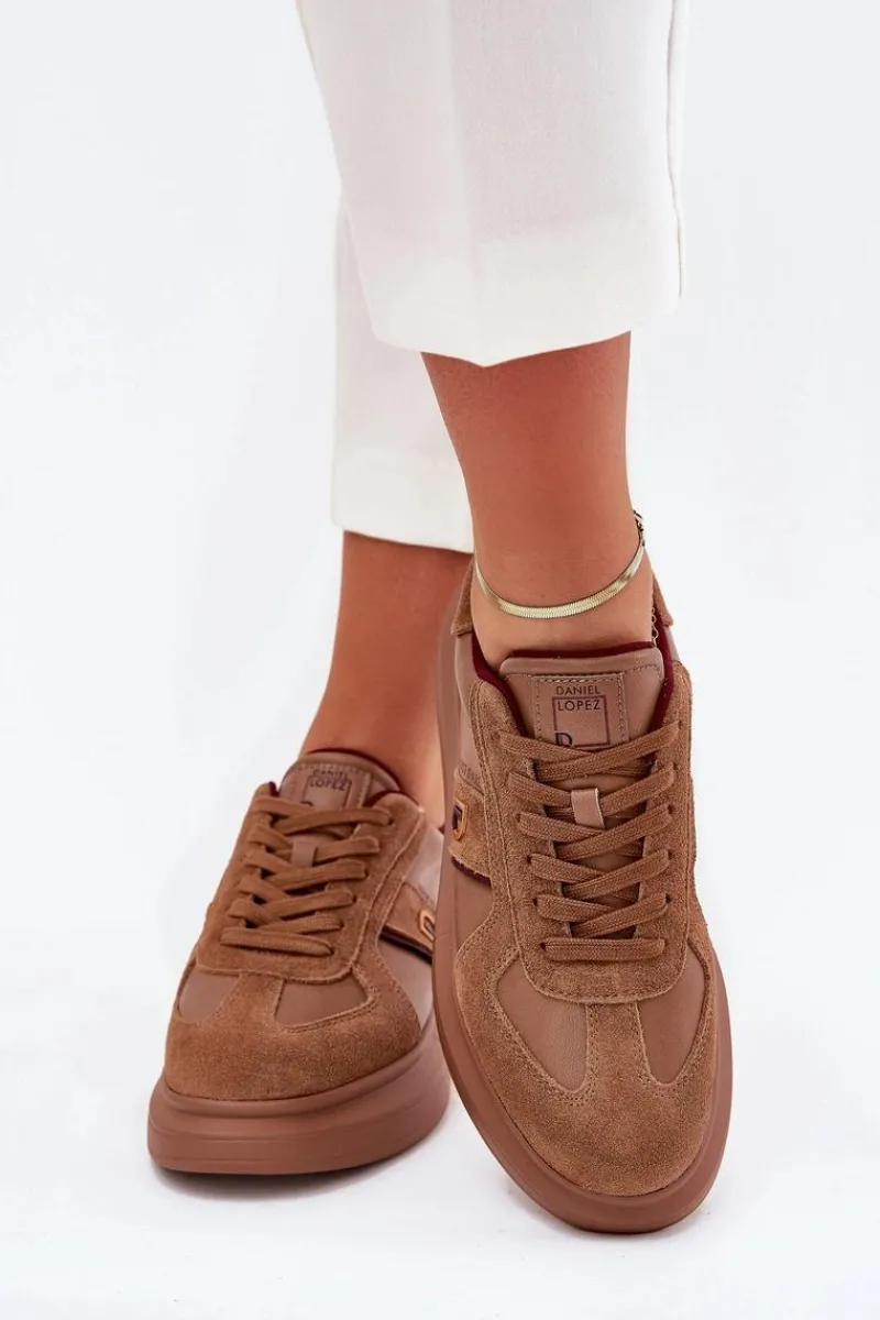 Sale Daniel Lopez Just Dare Skórzane Damskie Sneakersy Na Platformie SS2D4005 Brązowe Brązowy