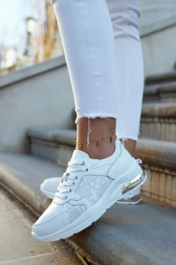 Discount Damskie buty S.Barski Skórzane Damskie Sneakersy Na Koturnie Białe Phiness