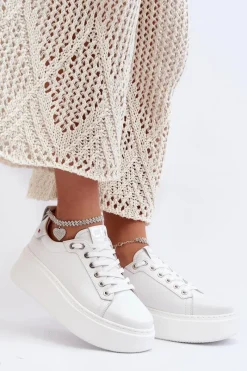 Hot Skórzane Damskie Sneakersy Z Bransoletą 4406 Białe Damskie Buty Sportowe Na Platformie