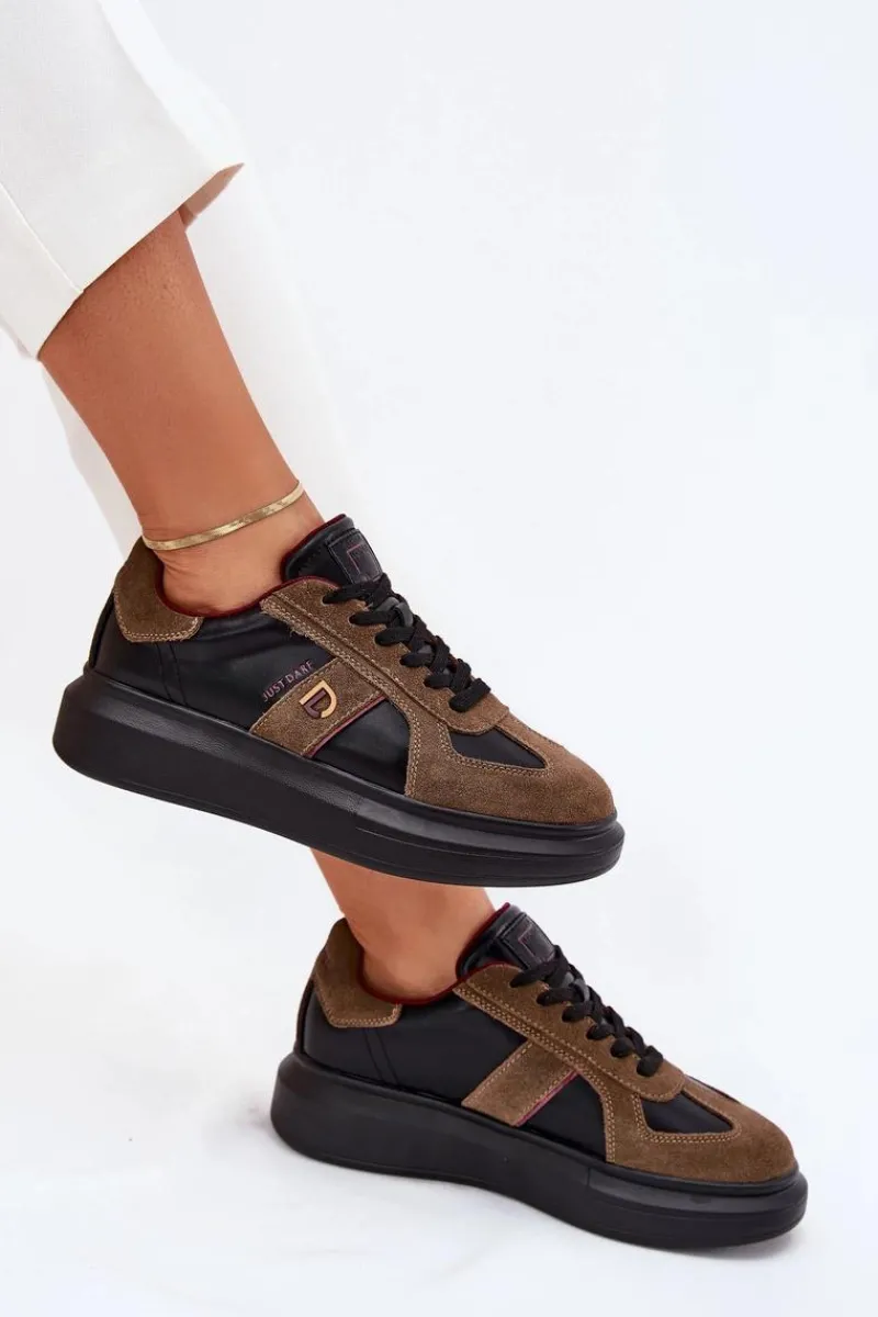 Buty Sportowe Na Platformie|Sneakersy Damskie>Daniel Lopez Just Dare Skórzane Damskie Sneakersy Na Platformie SS2D4001 Czarne Czarny