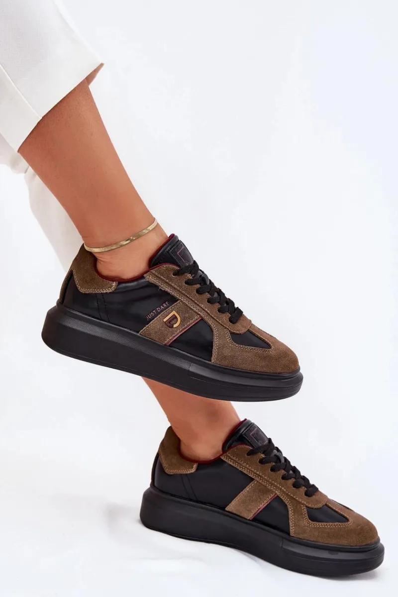 Buty Sportowe Na Platformie|Sneakersy Damskie>Daniel Lopez Just Dare Skórzane Damskie Sneakersy Na Platformie SS2D4001 Czarne Czarny