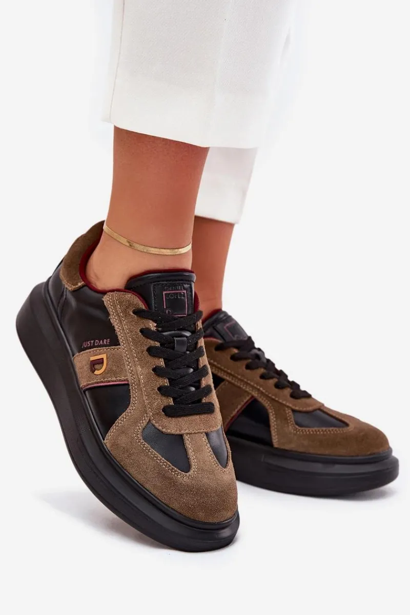 Buty Sportowe Na Platformie|Sneakersy Damskie>Daniel Lopez Just Dare Skórzane Damskie Sneakersy Na Platformie SS2D4001 Czarne Czarny