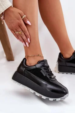 Buty Sportowe Na Platformie|Buty Sportowe Big Star>Big Star Shoes Skórzane Damskie Sneakersy Na Platformie Big Star RR274873 HI-POLY SYSTEM Czarne