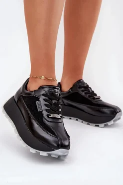 Buty Sportowe Na Platformie|Buty Sportowe Big Star>Big Star Shoes Skórzane Damskie Sneakersy Na Platformie Big Star RR274873 HI-POLY SYSTEM Czarne