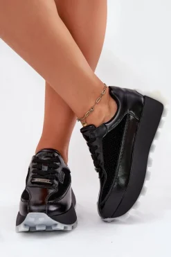 Buty Sportowe Na Platformie|Buty Sportowe Big Star></noscript>Big Star Shoes Skórzane Damskie Sneakersy Na Platformie Big Star RR274873 HI-POLY SYSTEM Czarne