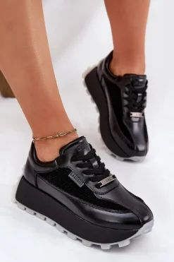 Buty Sportowe Na Platformie|Buty Sportowe Big Star></noscript>Big Star Shoes Skórzane Damskie Sneakersy Na Platformie Big Star RR274873 HI-POLY SYSTEM Czarne