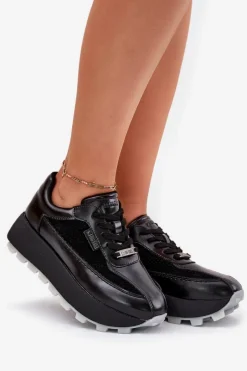 Buty Sportowe Na Platformie|Buty Sportowe Big Star></noscript>Big Star Shoes Skórzane Damskie Sneakersy Na Platformie Big Star RR274873 HI-POLY SYSTEM Czarne