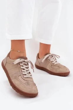 Trampki Damskie Niskie|Barefoot>Zazoo Skórzane Damskie Trampki Barefoot N1277S2 Beżowe