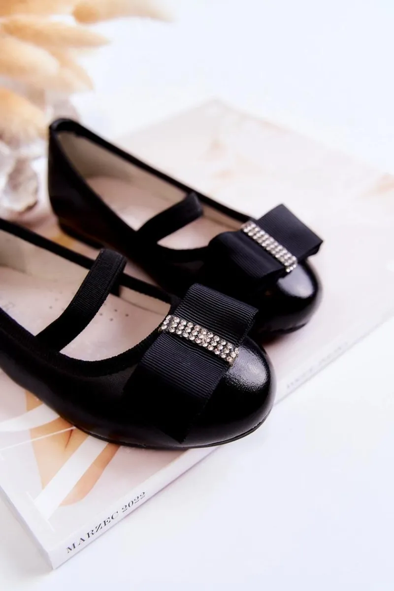Skórzane Dziecięce Baleriny Z Ozdobną Kokardą Czarne Claril Dzieci Balerinki Dziecięce