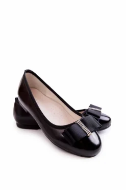 Skórzane Dziecięce Baleriny Z Ozdobną Kokardą Czarne Claril Dzieci Balerinki Dziecięce