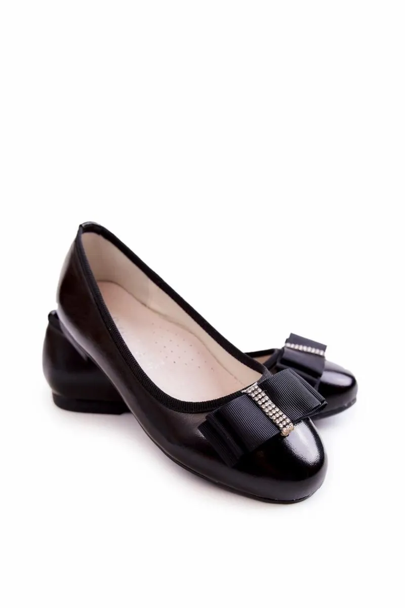 Skórzane Dziecięce Baleriny Z Ozdobną Kokardą Czarne Claril Dzieci Balerinki Dziecięce