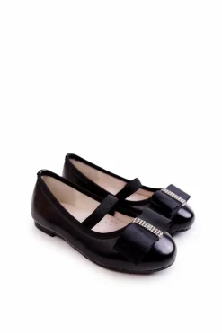 Skórzane Dziecięce Baleriny Z Ozdobną Kokardą Czarne Claril Dzieci Balerinki Dziecięce