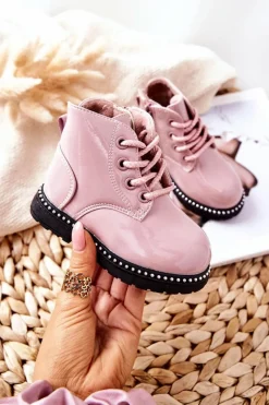 Dziewczęce>Boto Skórzane Dziecięce Botki Lakierowane Różowe Maris