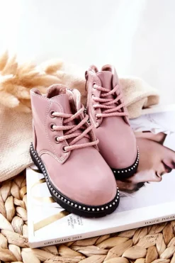 Dziewczęce>Boto Skórzane Dziecięce Botki Lakierowane Różowe Maris