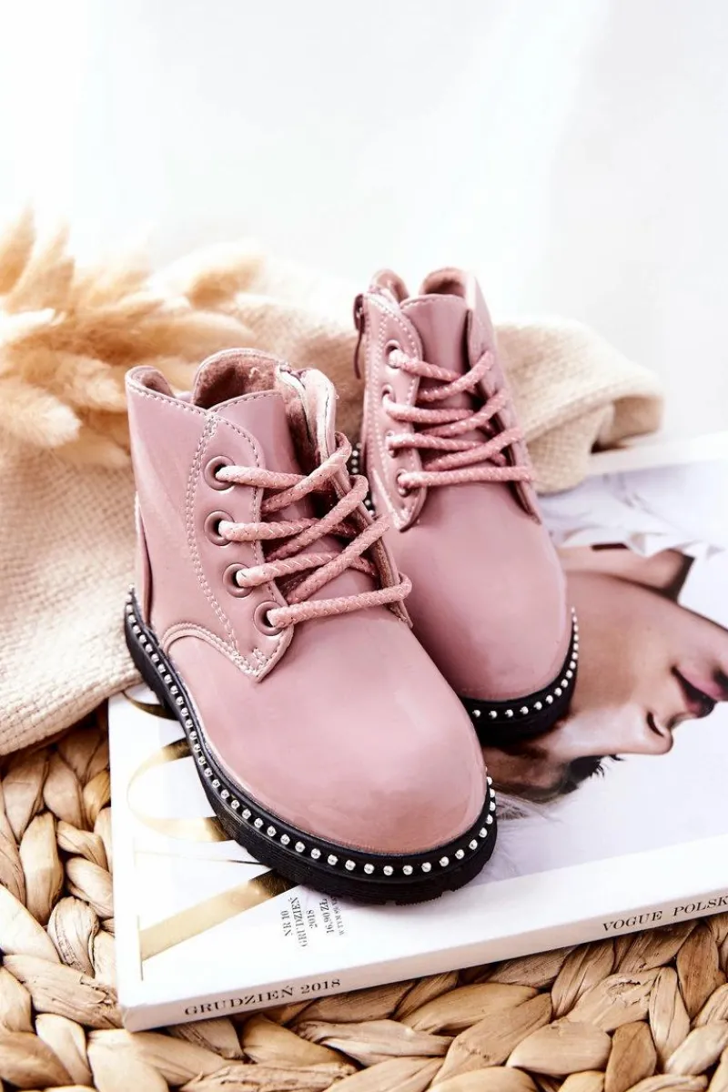 Dziewczęce>Boto Skórzane Dziecięce Botki Lakierowane Różowe Maris