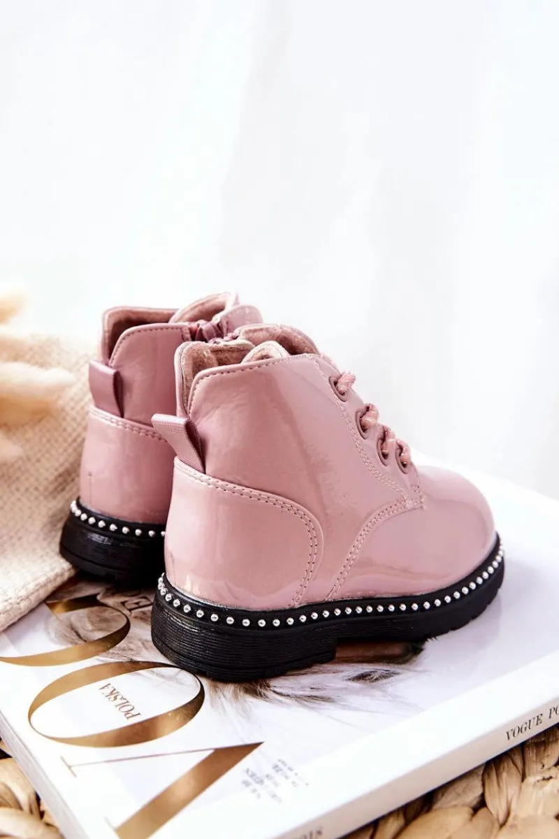 Dziewczęce>Boto Skórzane Dziecięce Botki Lakierowane Różowe Maris