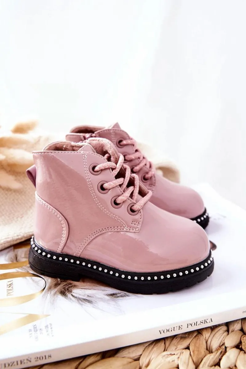 Dziewczęce>Boto Skórzane Dziecięce Botki Lakierowane Różowe Maris