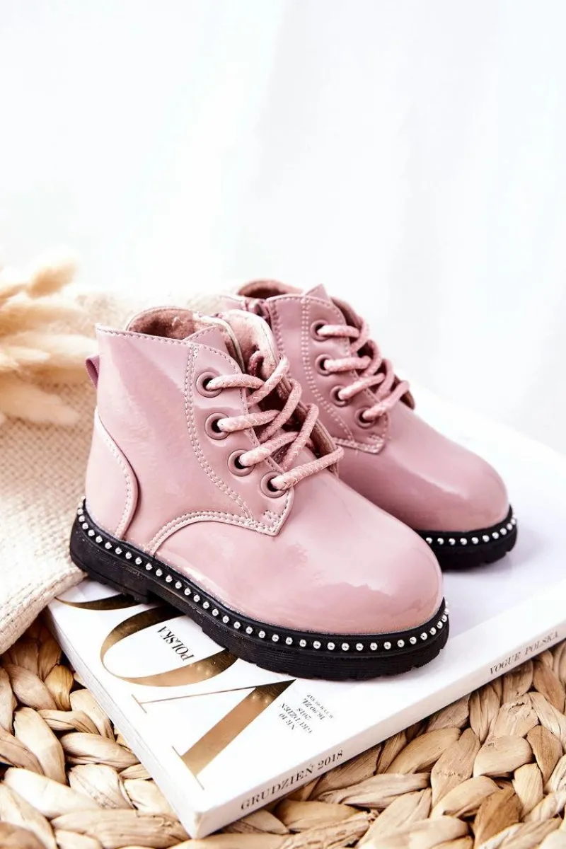 Dziewczęce>Boto Skórzane Dziecięce Botki Lakierowane Różowe Maris