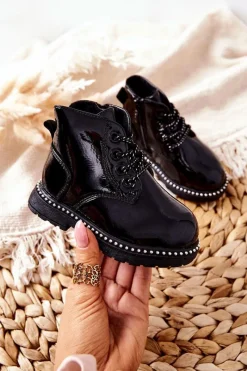 Dziewczęce>Boto Skórzane Dziecięce Botki Lakierowane Czarne Maris