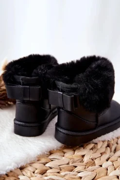 Boto Skórzane Dziecięce Botki Śniegowce Z Futerkiem Czarne Madie