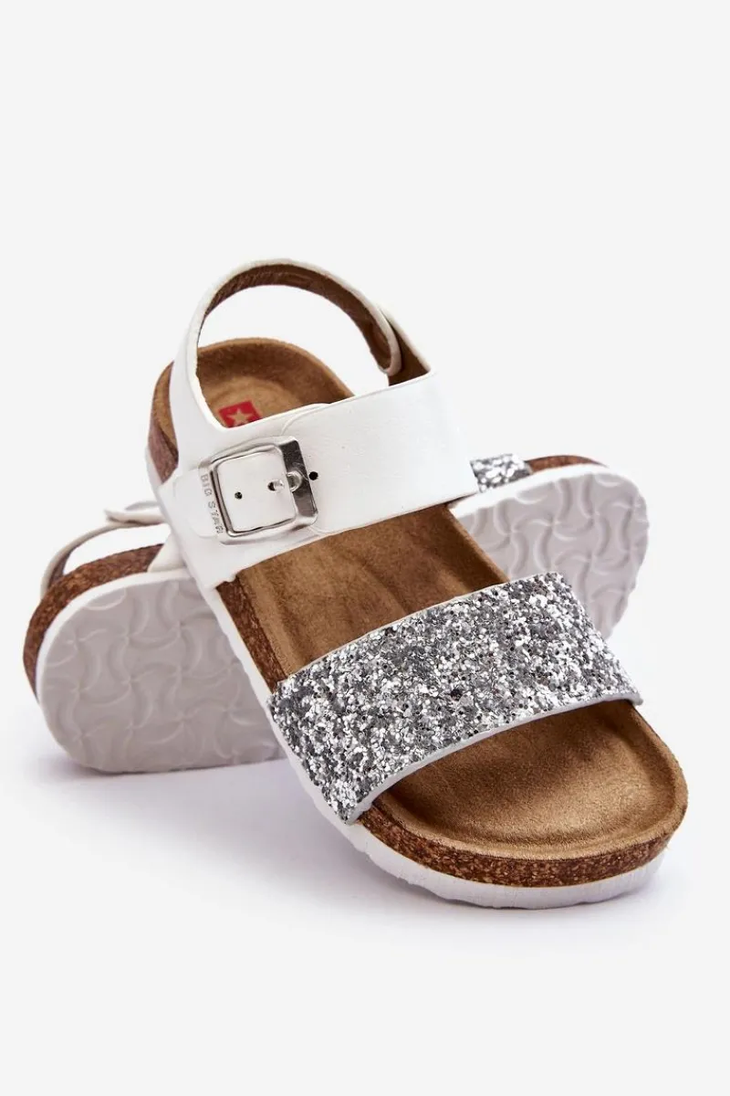 Sale Skórzane Dziecięce Sandałki Big Star LL374133 Białe Dzieci Dziewczęce