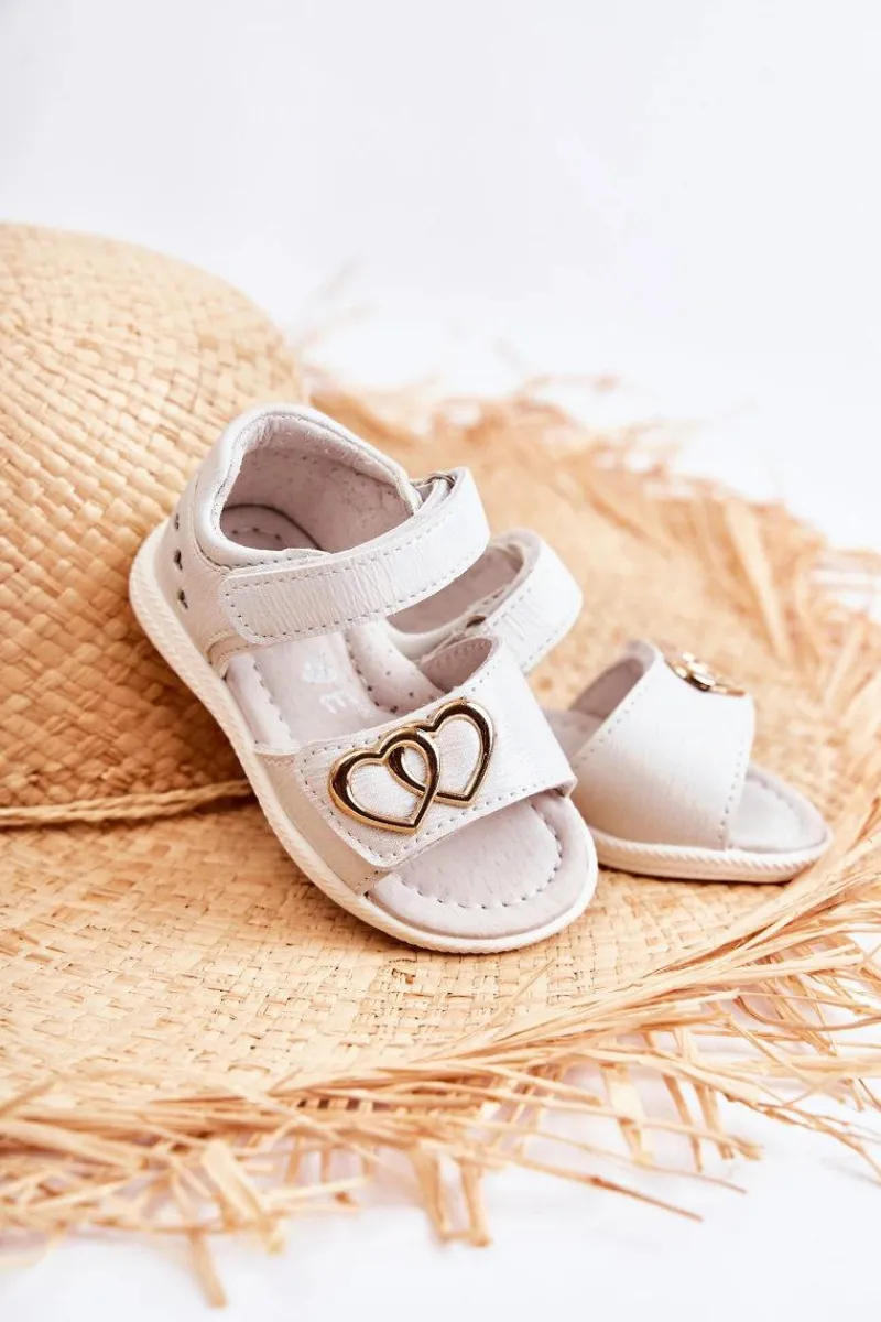 Best Evento Skórzane Dziecięce Sandałki Na Rzepy Białe Catia