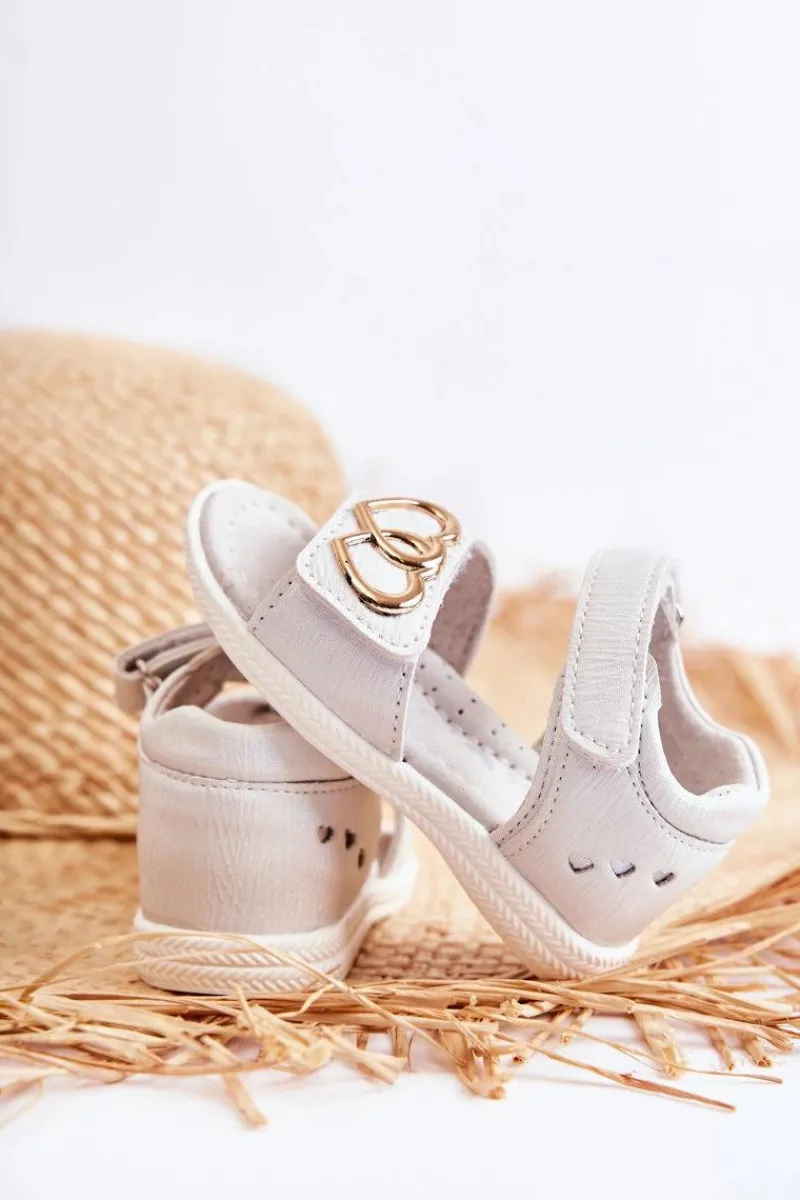 Best Evento Skórzane Dziecięce Sandałki Na Rzepy Białe Catia