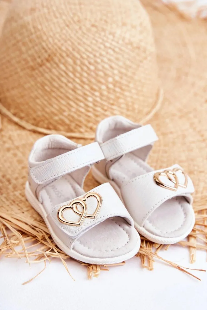 Best Evento Skórzane Dziecięce Sandałki Na Rzepy Białe Catia