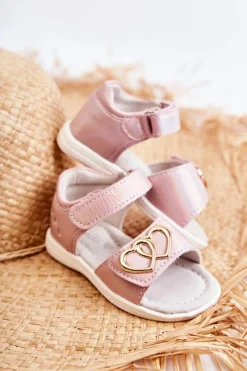 Dziewczęce>Evento Skórzane Dziecięce Sandałki Na Rzepy Różowe Catia